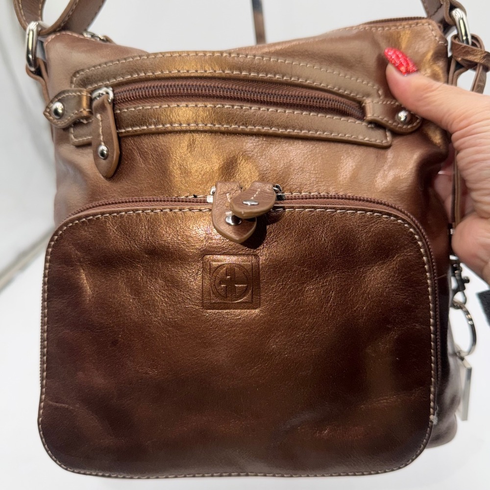 Gianni Bernini Metallic Bronze Leather Crossbody Shoulder Bag Purse - Picture 4 of 16
